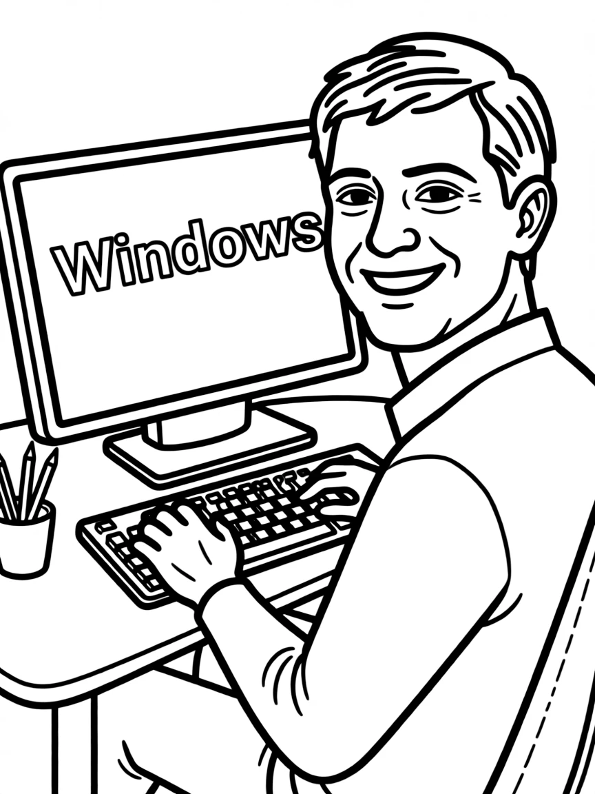 Bill Gates with a computer and a smile