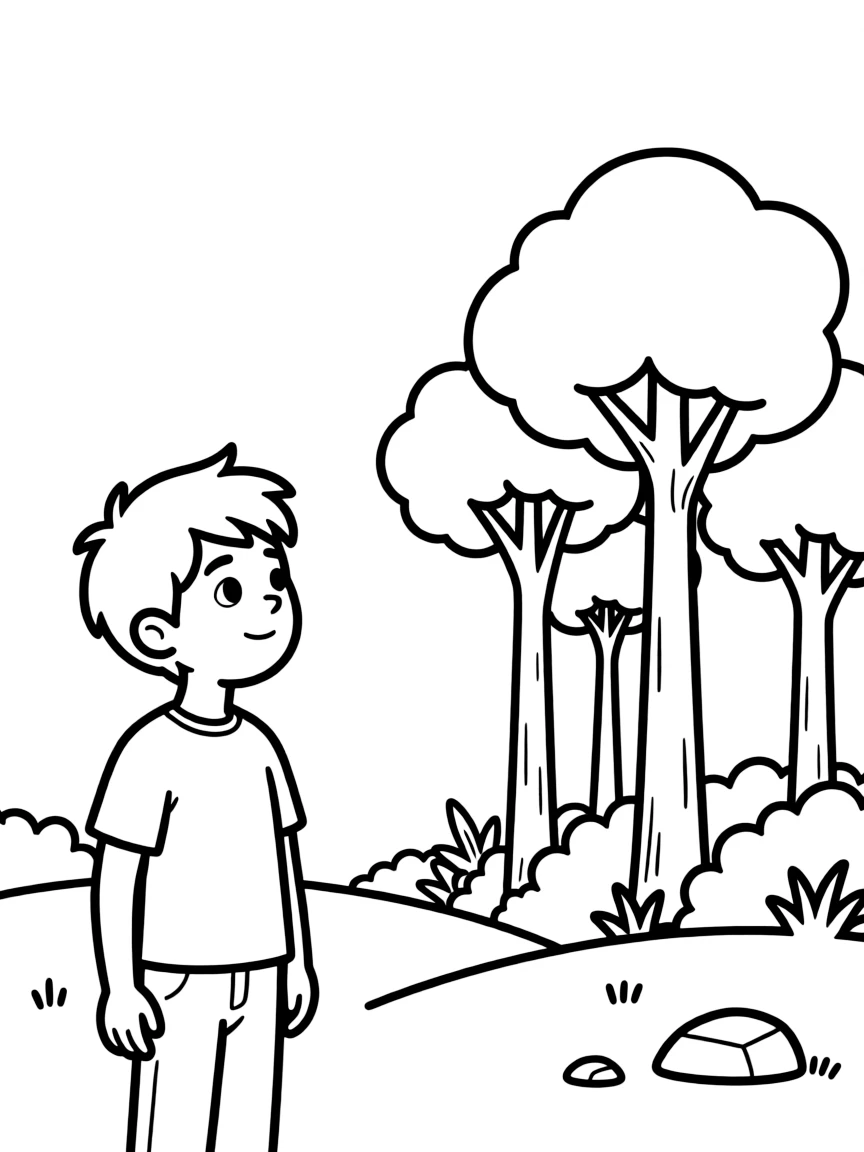 Leonardo DiCaprio looking at a clean forest