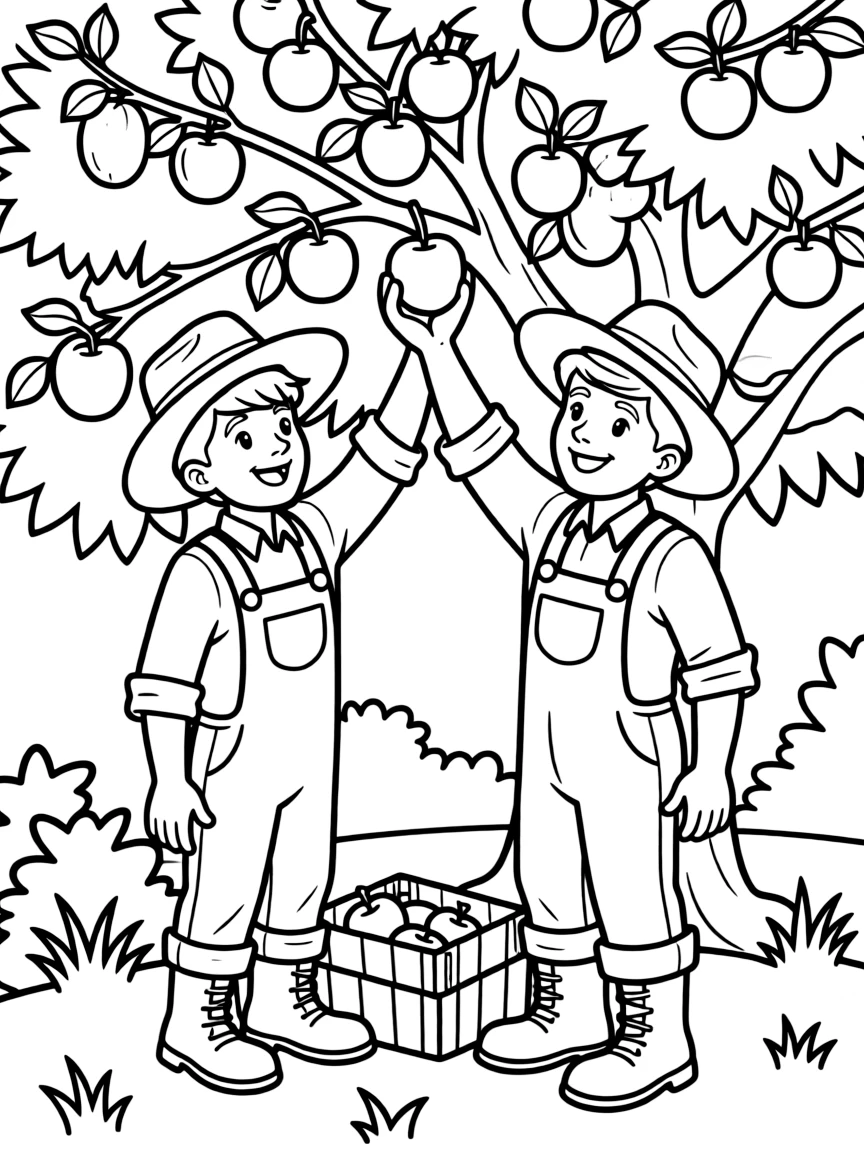 A farmer is picking apples in the orchard