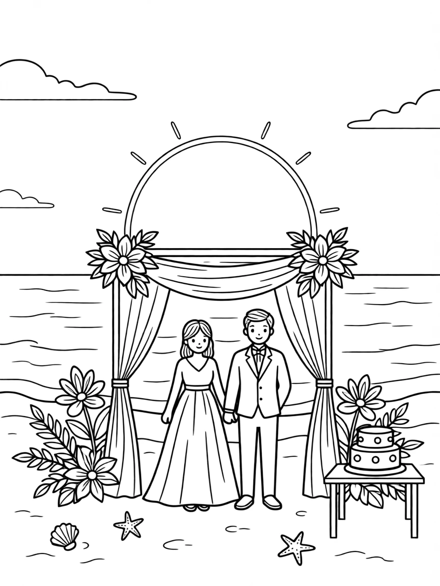 Beach sunset wedding with detailed decorations