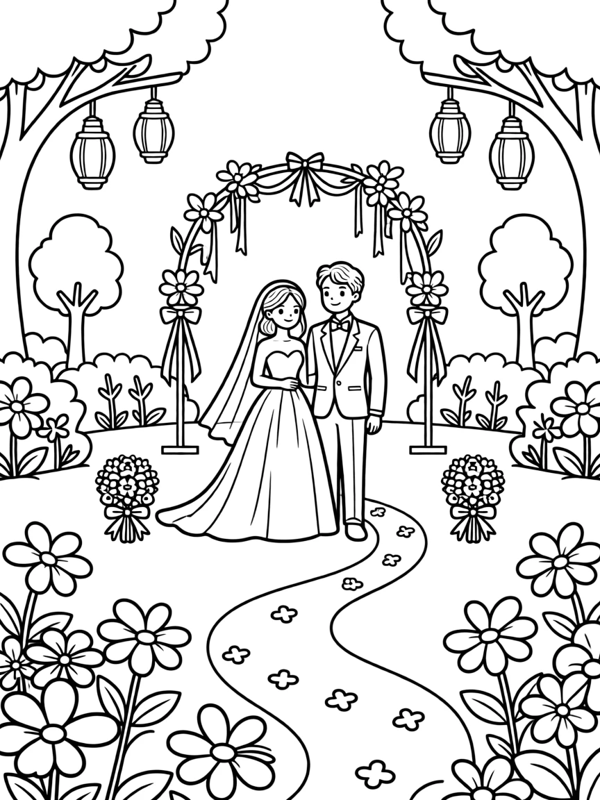 A wedding in a beautiful garden with detailed decorations