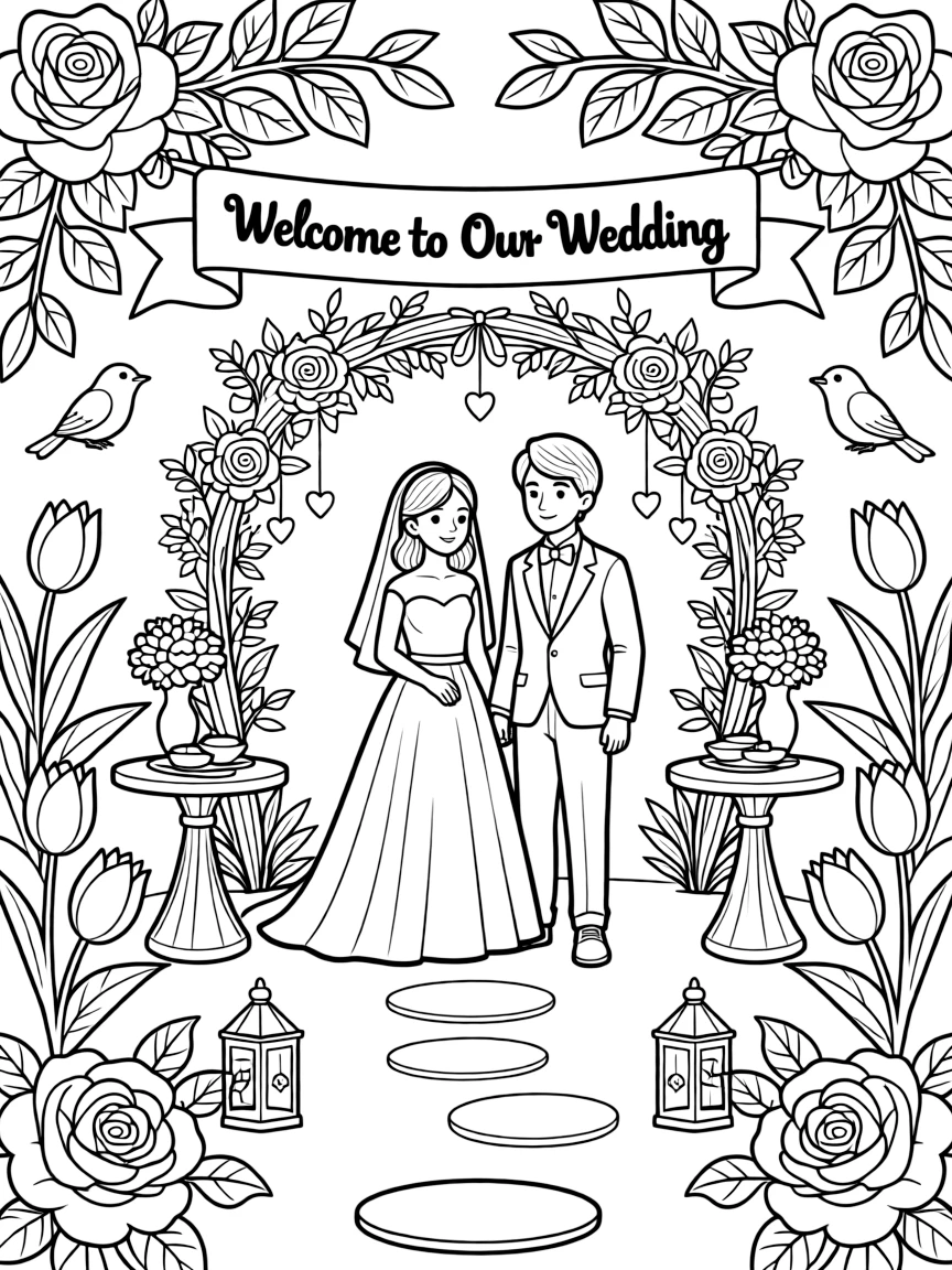 A wedding in a beautiful garden with detailed decorations