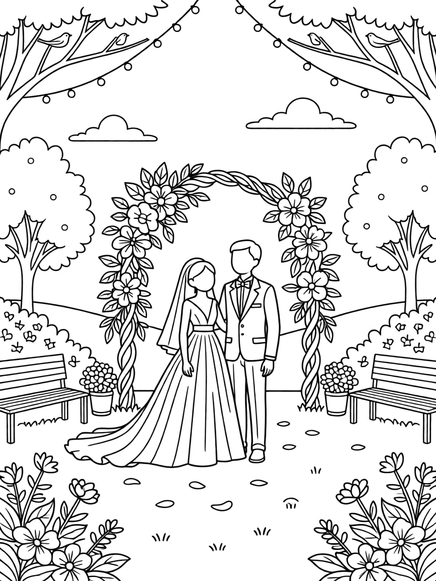 A wedding in a beautiful garden with detailed decorations
