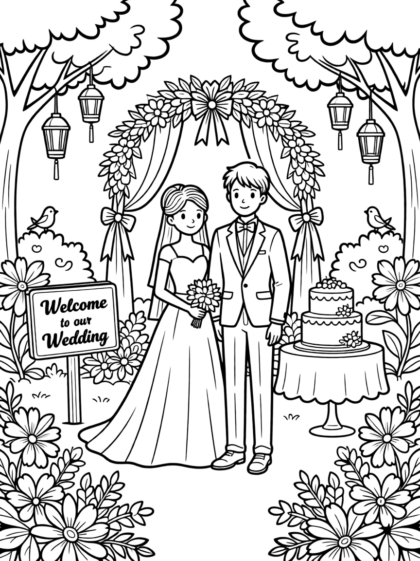 A wedding in a beautiful garden with detailed decorations