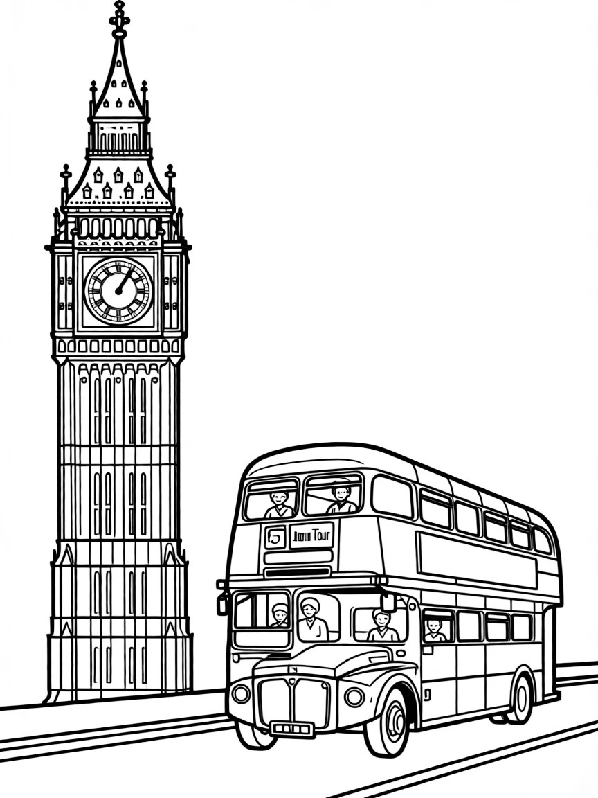 London Big Ben clock tower with double-decker bus