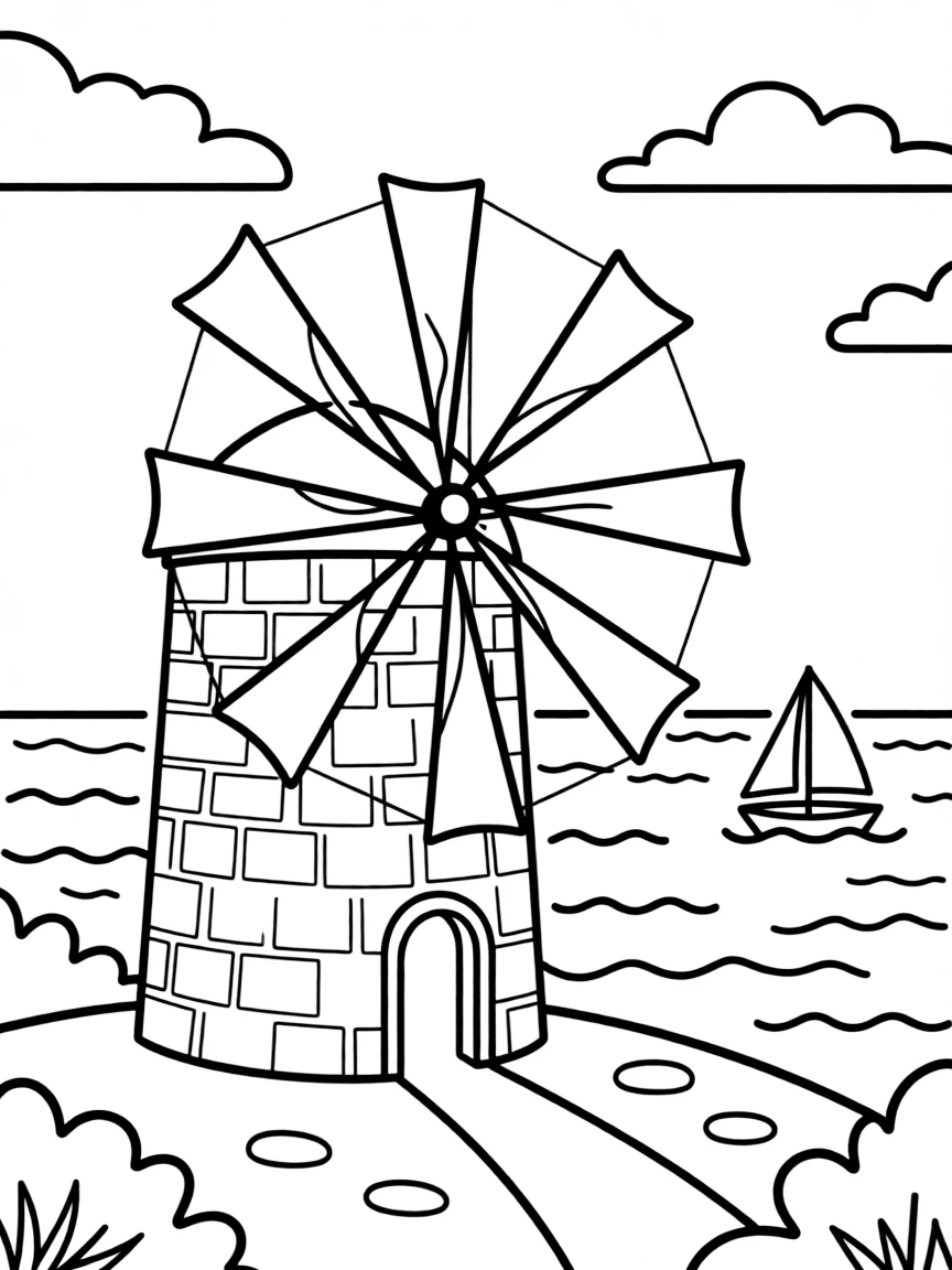 Greek island windmill overlooking the Aegean Sea