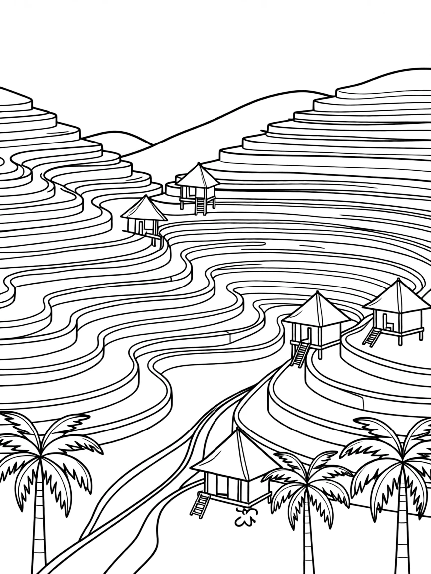 Bali rice terraces with traditional huts