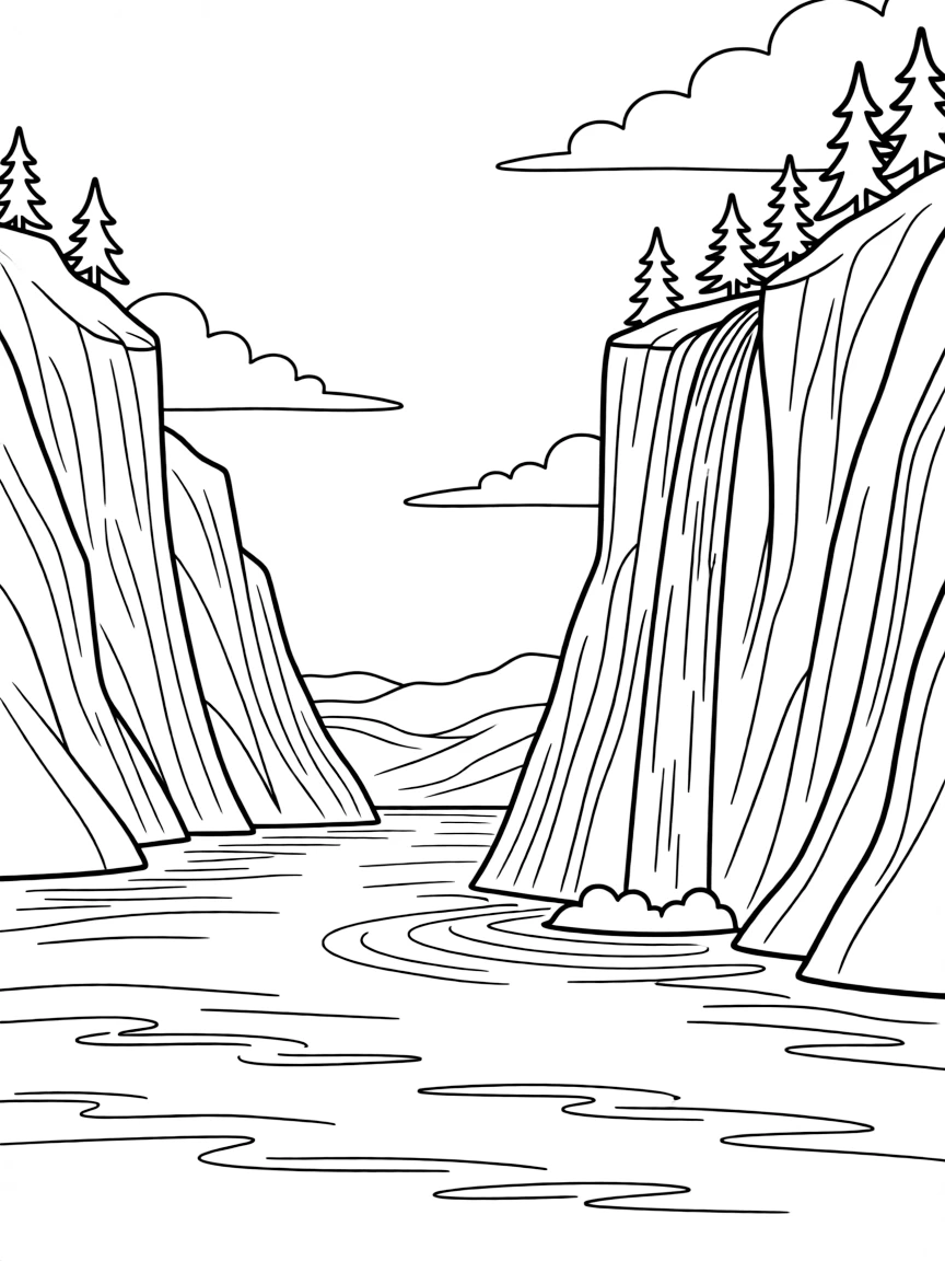 Norwegian fjord with steep cliffs and waterfall