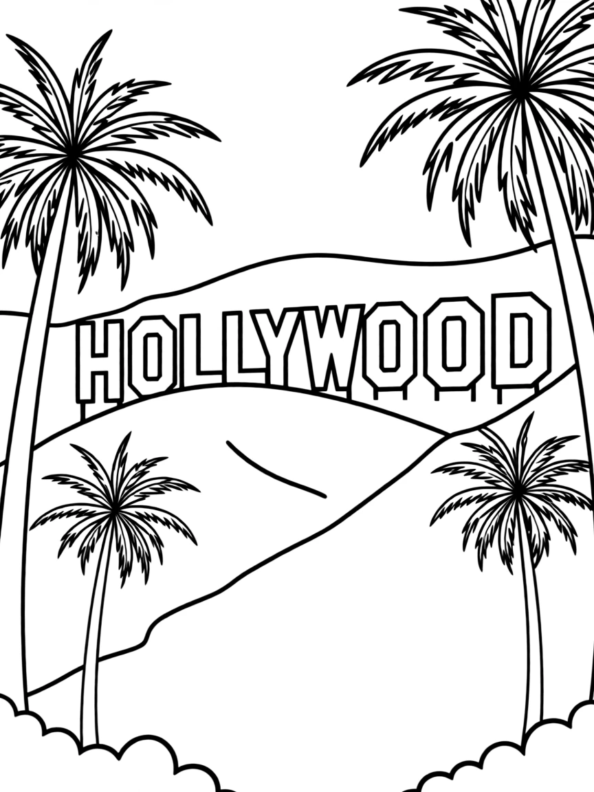 Hollywood sign on hillside with palm trees