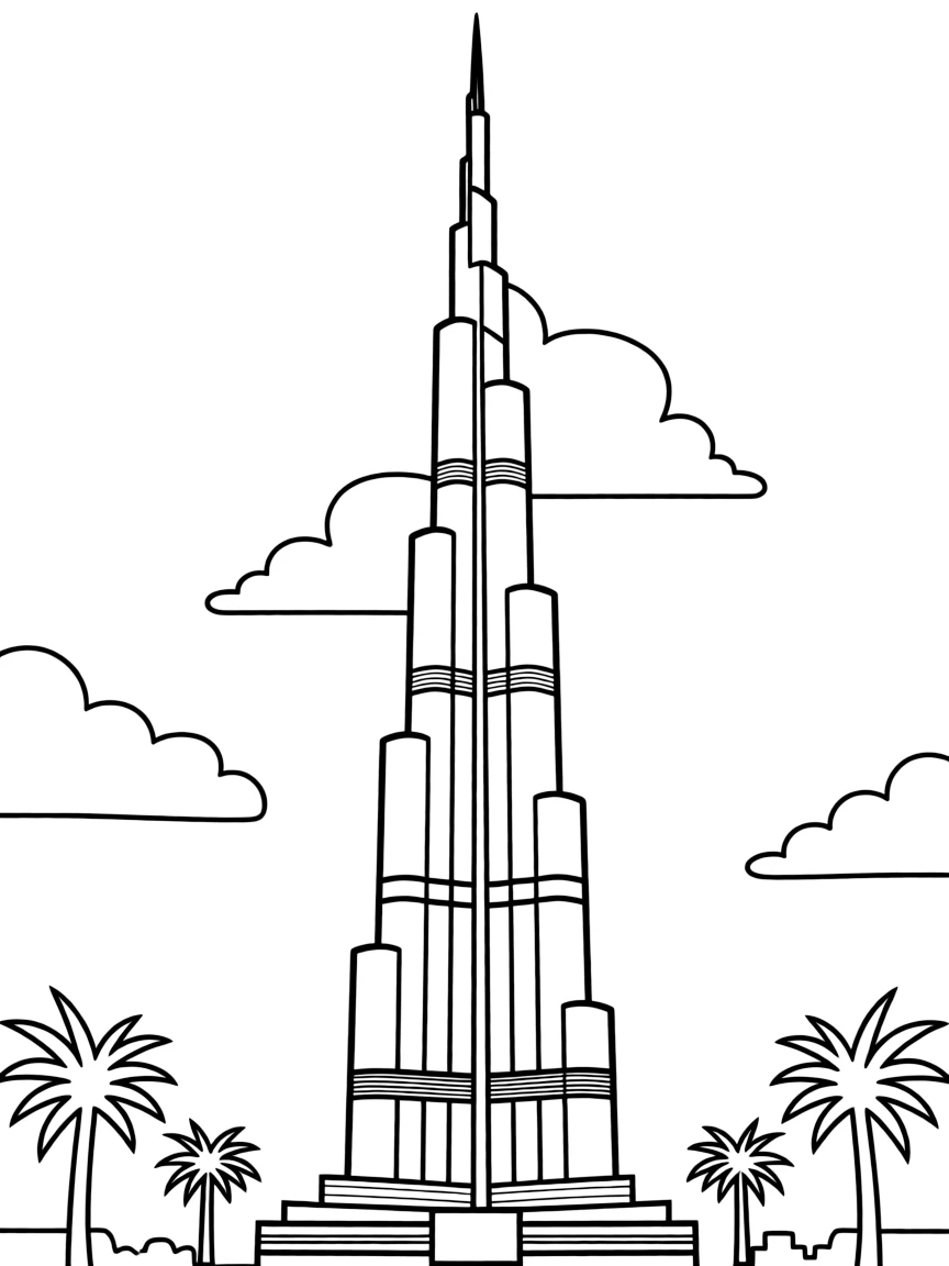 Dubai Burj Khalifa tower reaching into clouds