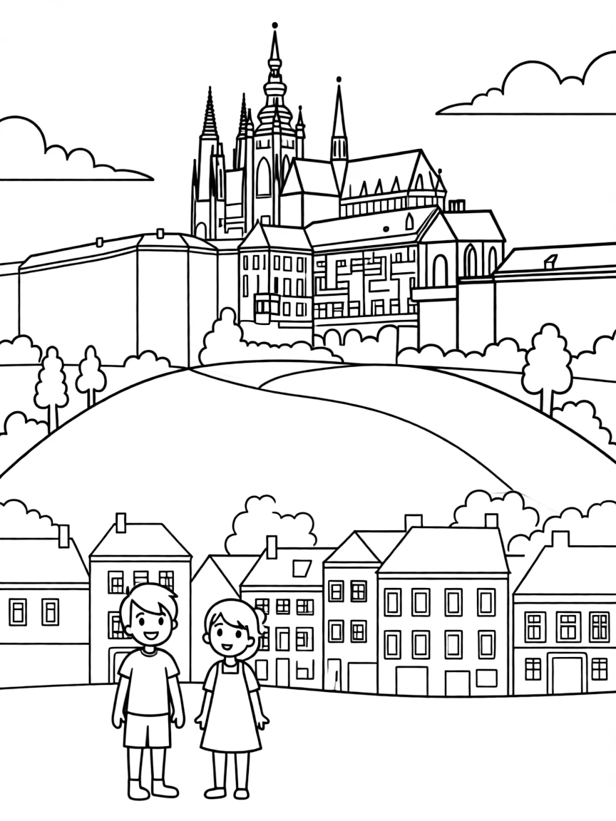 Prague castle on hilltop overlooking city