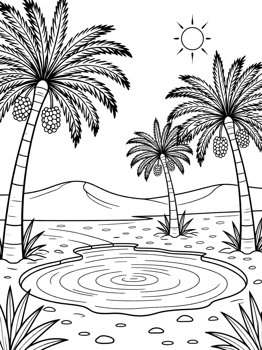 Tunisia desert oasis with date palm trees
