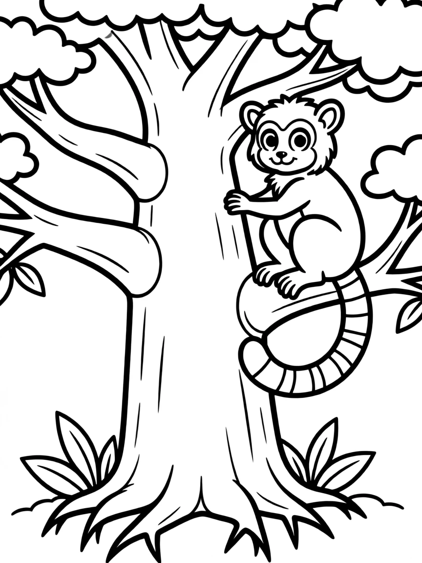 Madagascar lemur in baobab tree