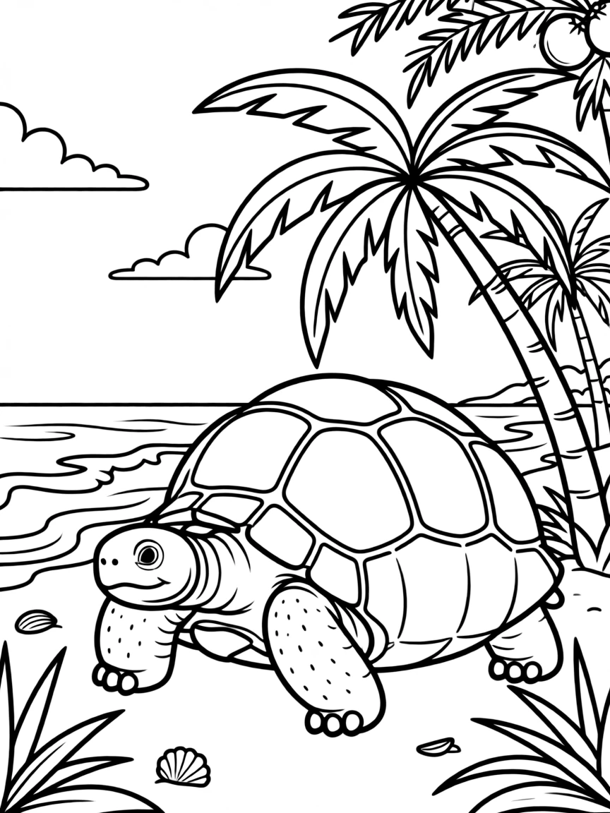 Seychelles giant tortoise on tropical beach