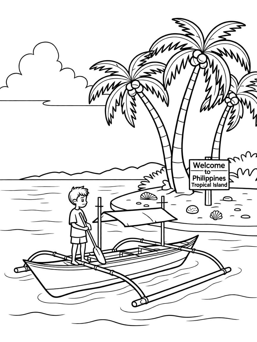 Philippines tropical island with bangka boat