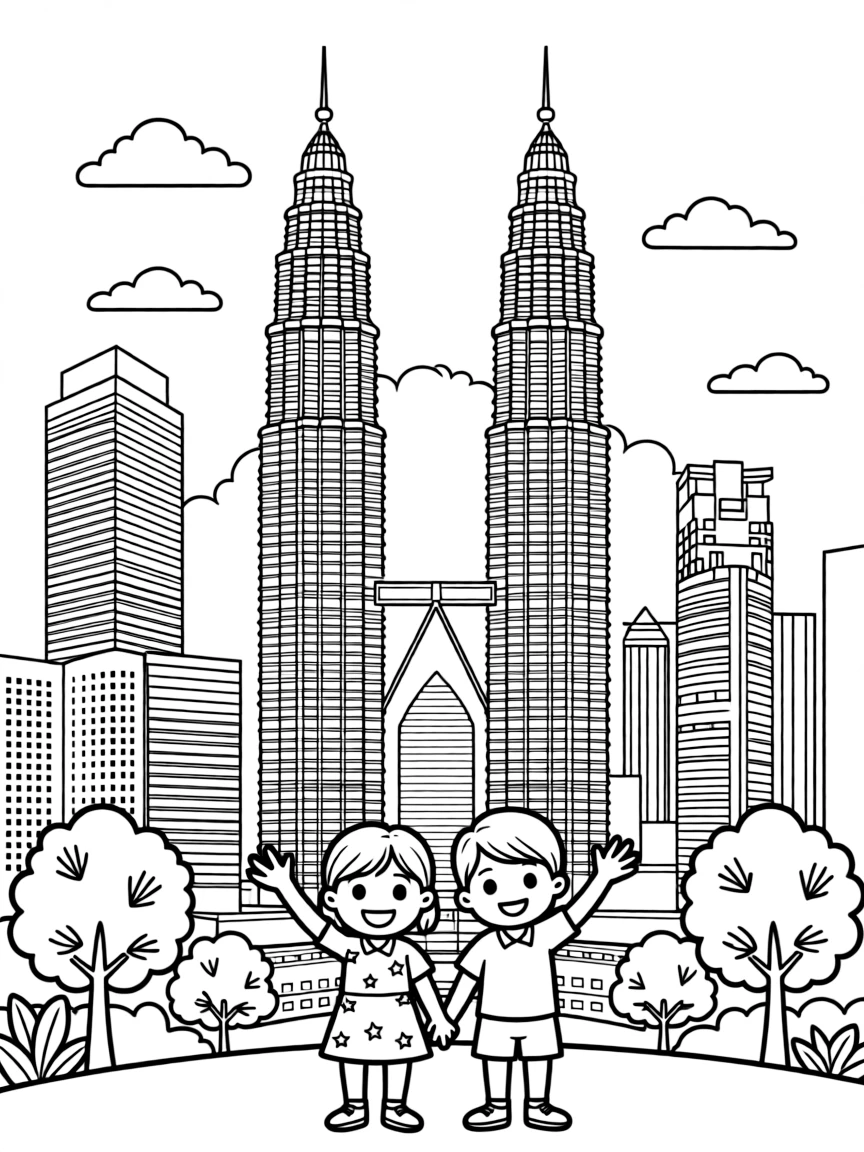 Malaysia twin towers reaching skyline