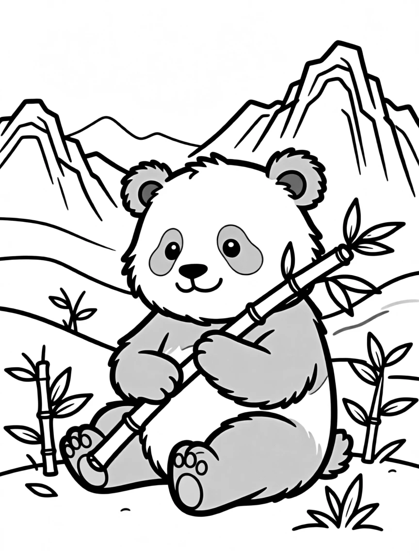 China panda eating bamboo in mountains