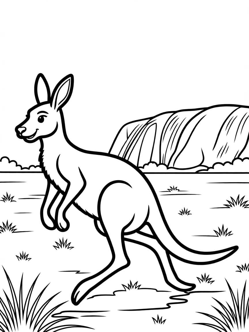 Australia kangaroo hopping past Uluru rock