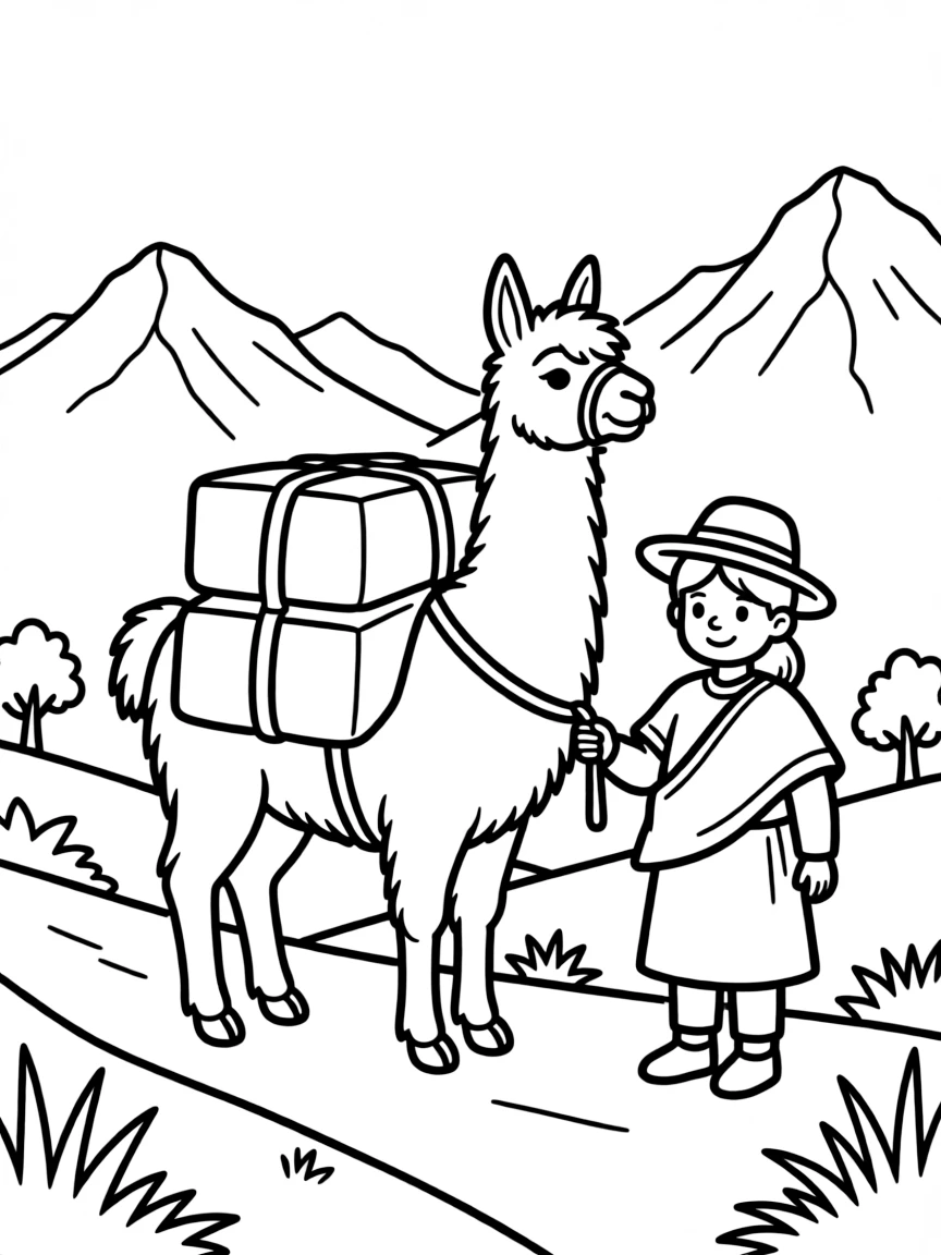 Peru llama carrying packs in Andes