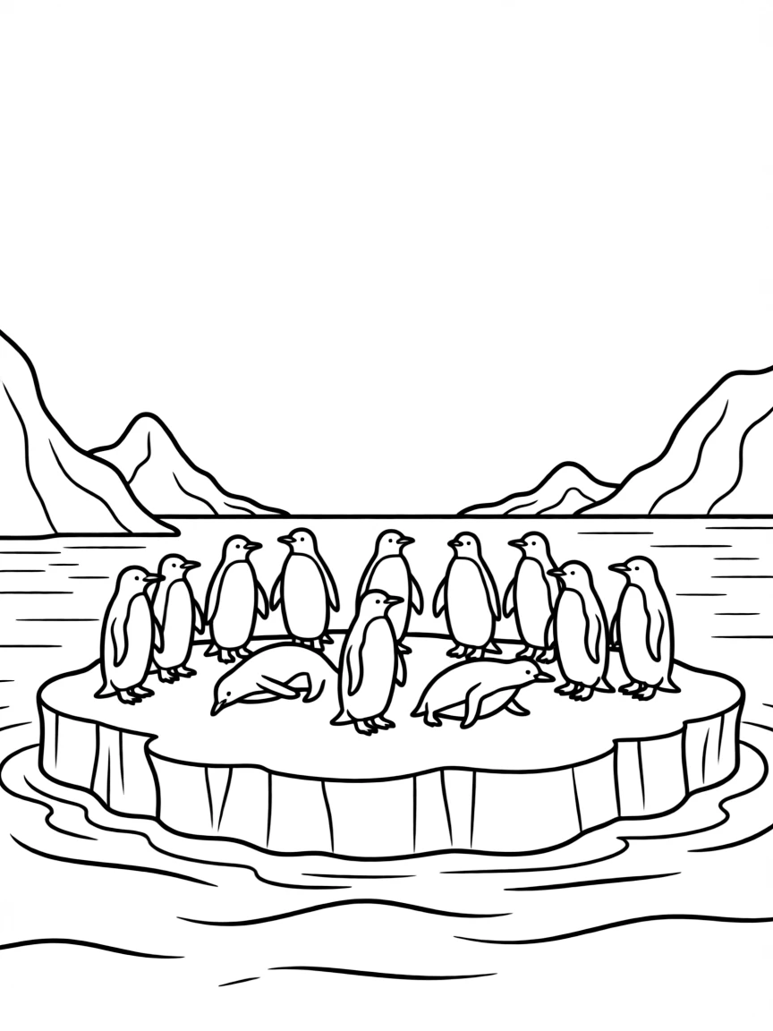 Antarctica penguin colony on ice floe