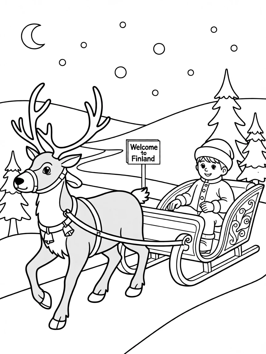 Finland reindeer pulling traditional sleigh