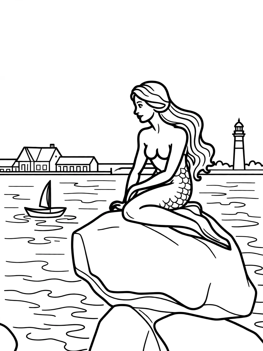 Denmark Little Mermaid statue by harbor