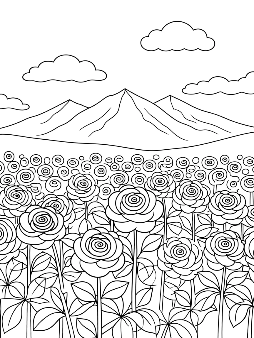 Bulgaria rose fields with mountain backdrop