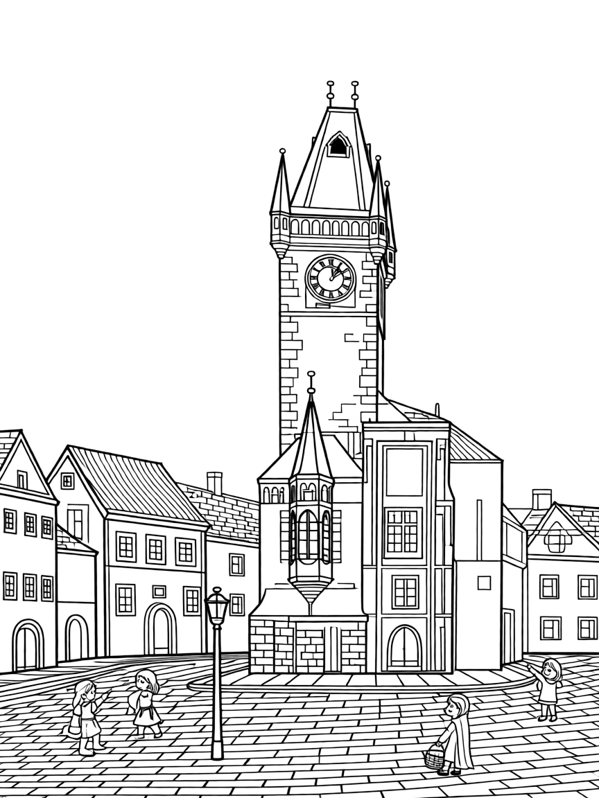 Czech Republic medieval town square with clock