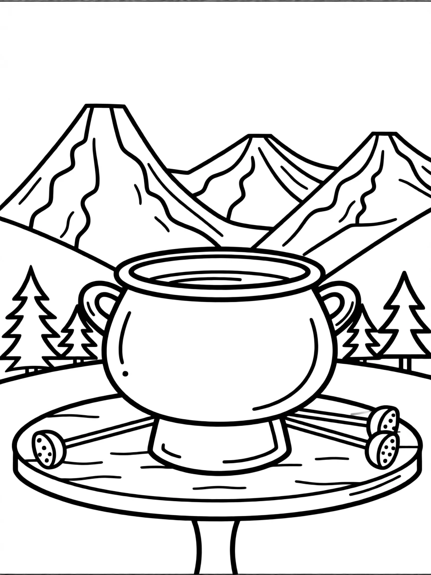 Switzerland cheese fondue pot with Alps view