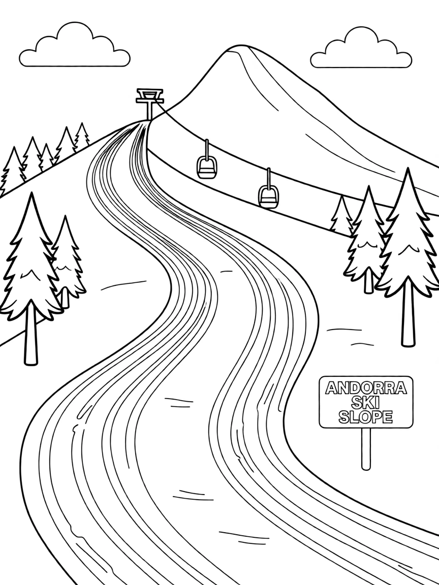 Andorra ski slope winding down mountain