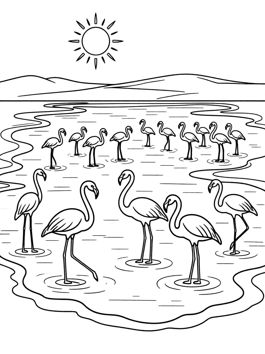 Djibouti salt lakes with flamingo flocks