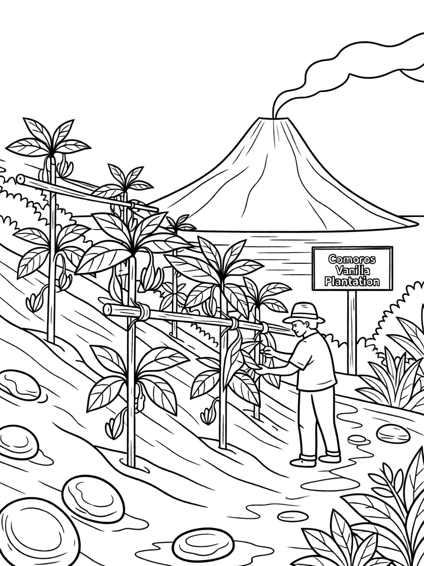 Comoros vanilla plantation on volcanic island