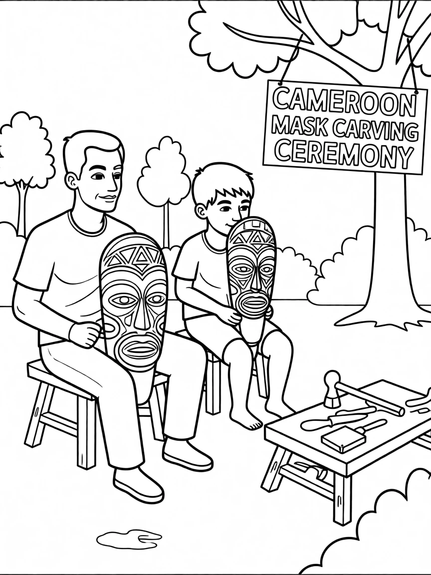 Cameroon traditional mask carving ceremony