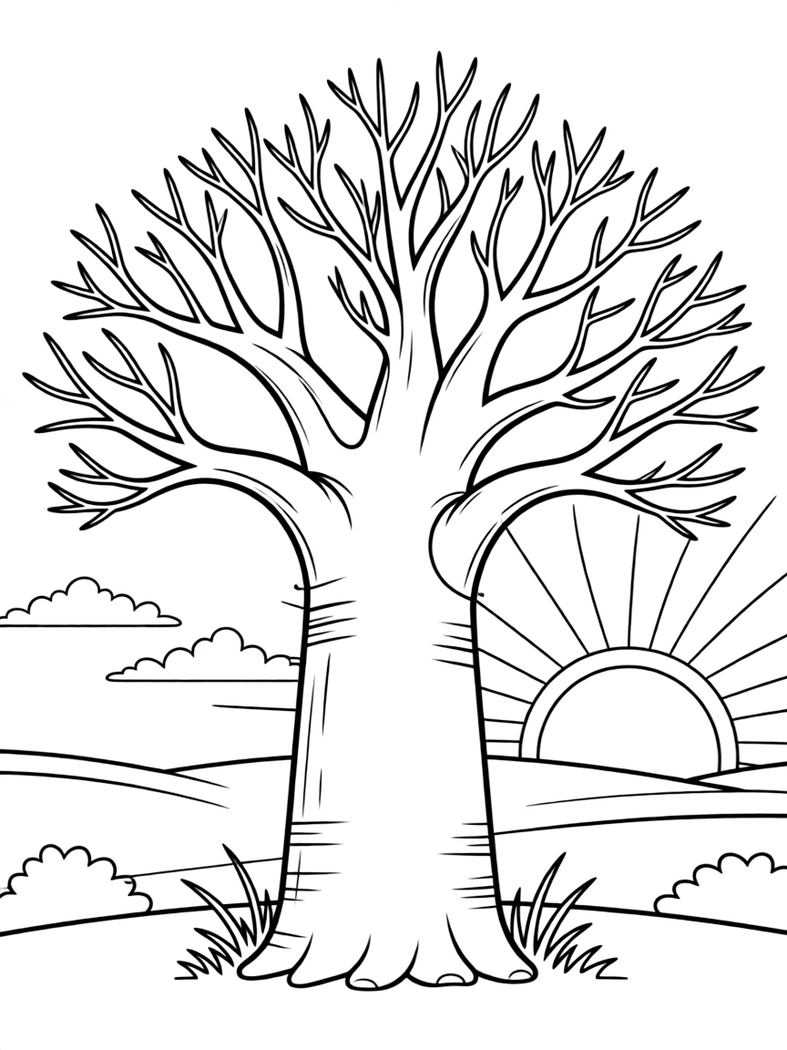 Senegal baobab tree at African sunset