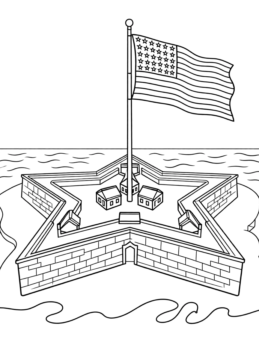 (Maryland) Fort McHenry star-shaped fortress with flag flying overhead