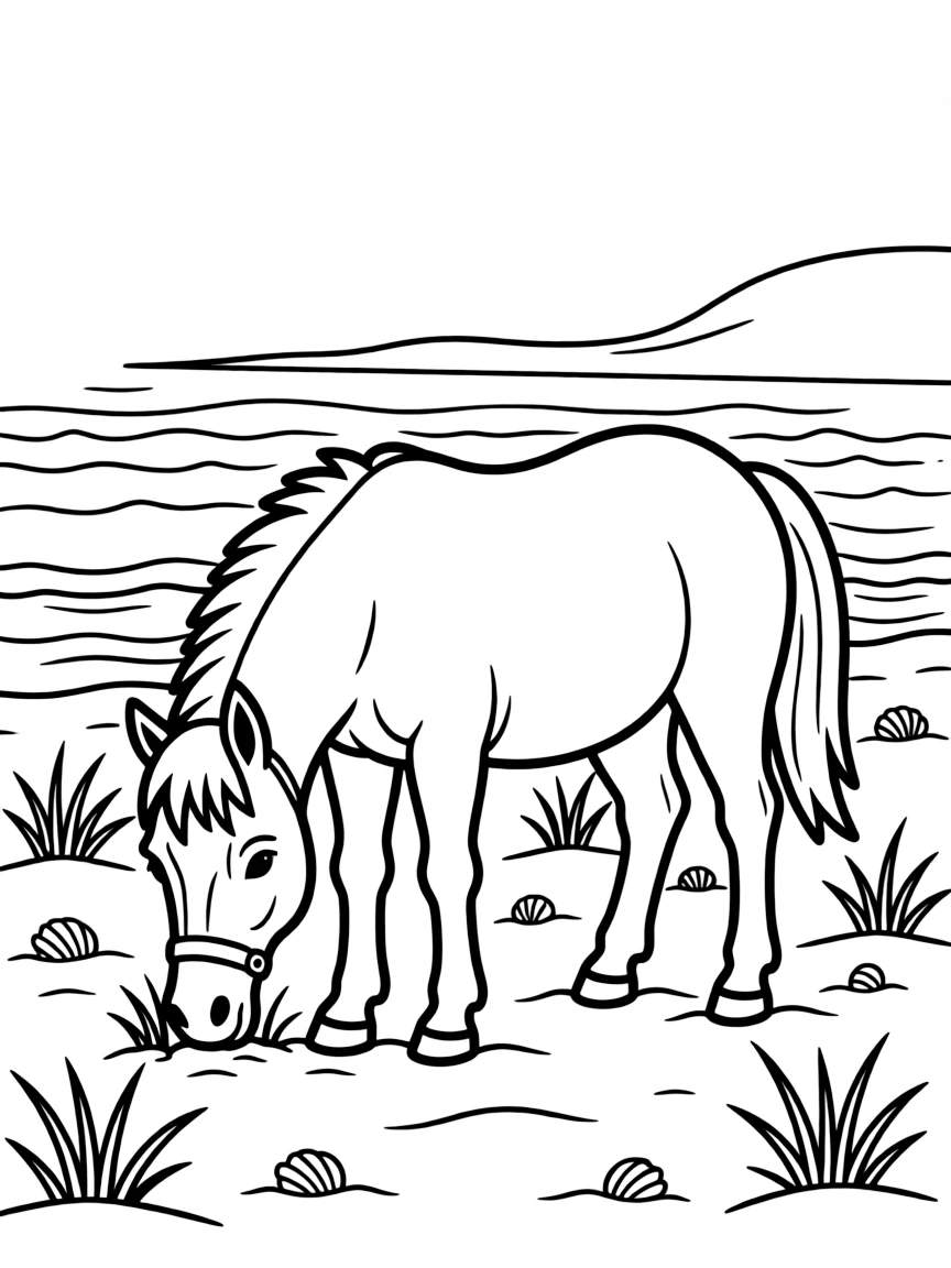 (Maryland) Assateague Island wild pony grazing on the beach