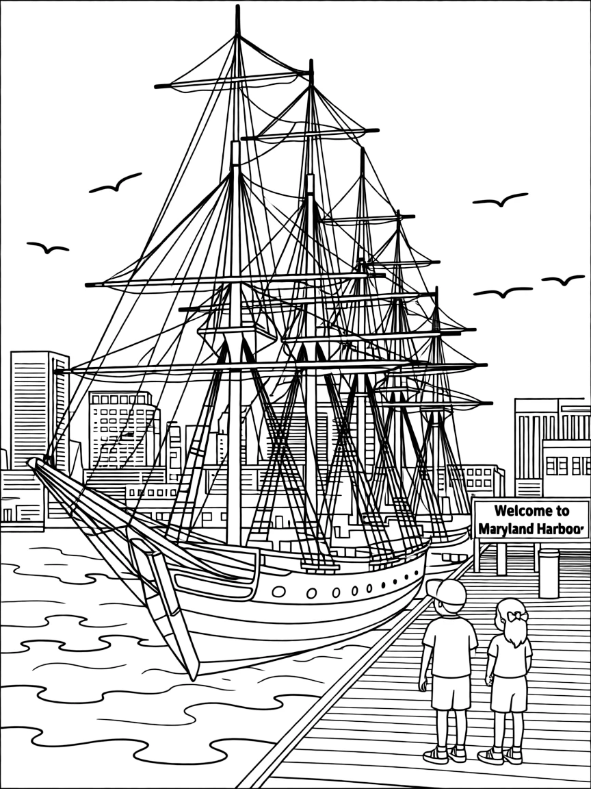 (Maryland) Inner Harbor in Baltimore with tall ships