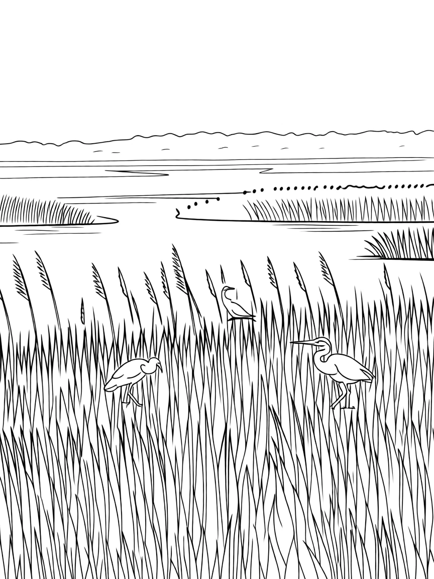 (Maryland) Blackwater National Wildlife Refuge with marsh grasses and birds