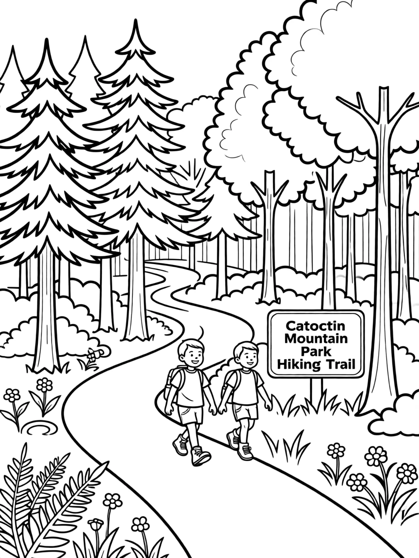 (Maryland) Catoctin Mountain Park forest scene with hiking trail