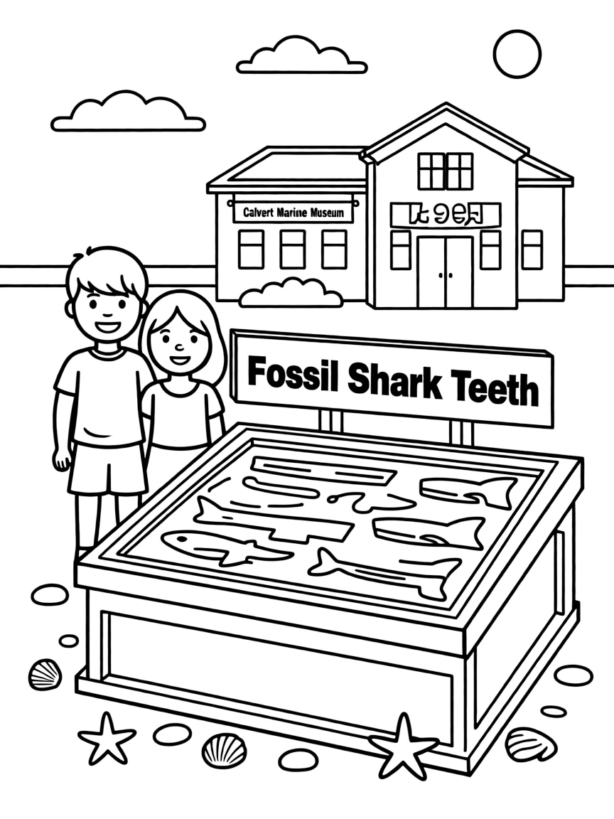 (Maryland) Calvert Marine Museum with fossil shark teeth display
