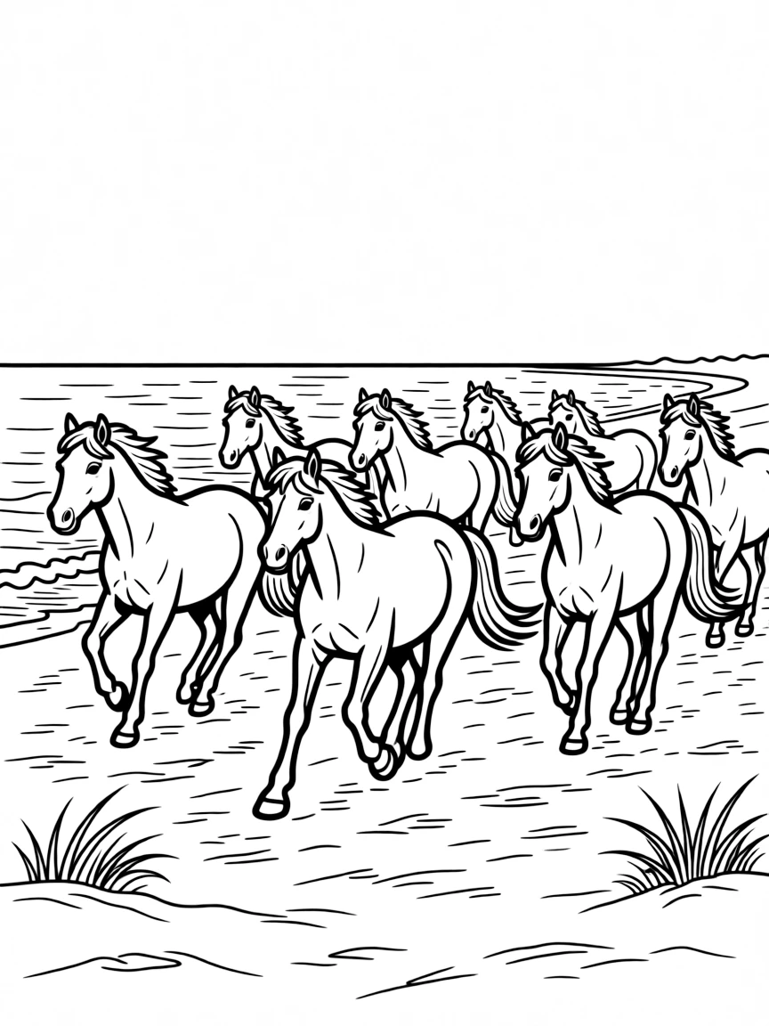 (Maryland) Assateague ponies running on the beach