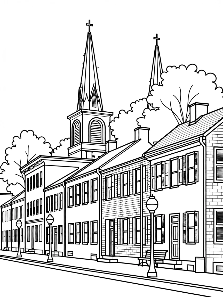 (Maryland) Historic Frederick historic district with church spires