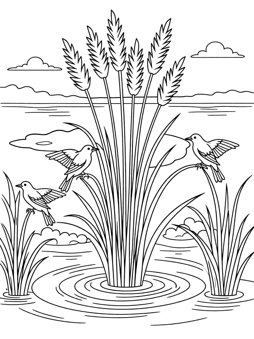 (Maryland) Chesapeake Bay marsh with cattails and red-winged blackbirds