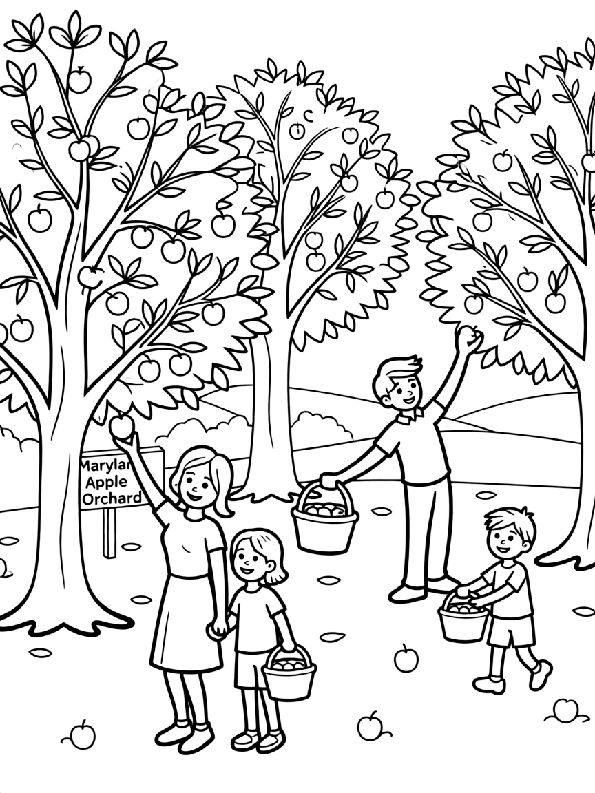 (Maryland) Maryland apple orchards in autumn with families picking fruit