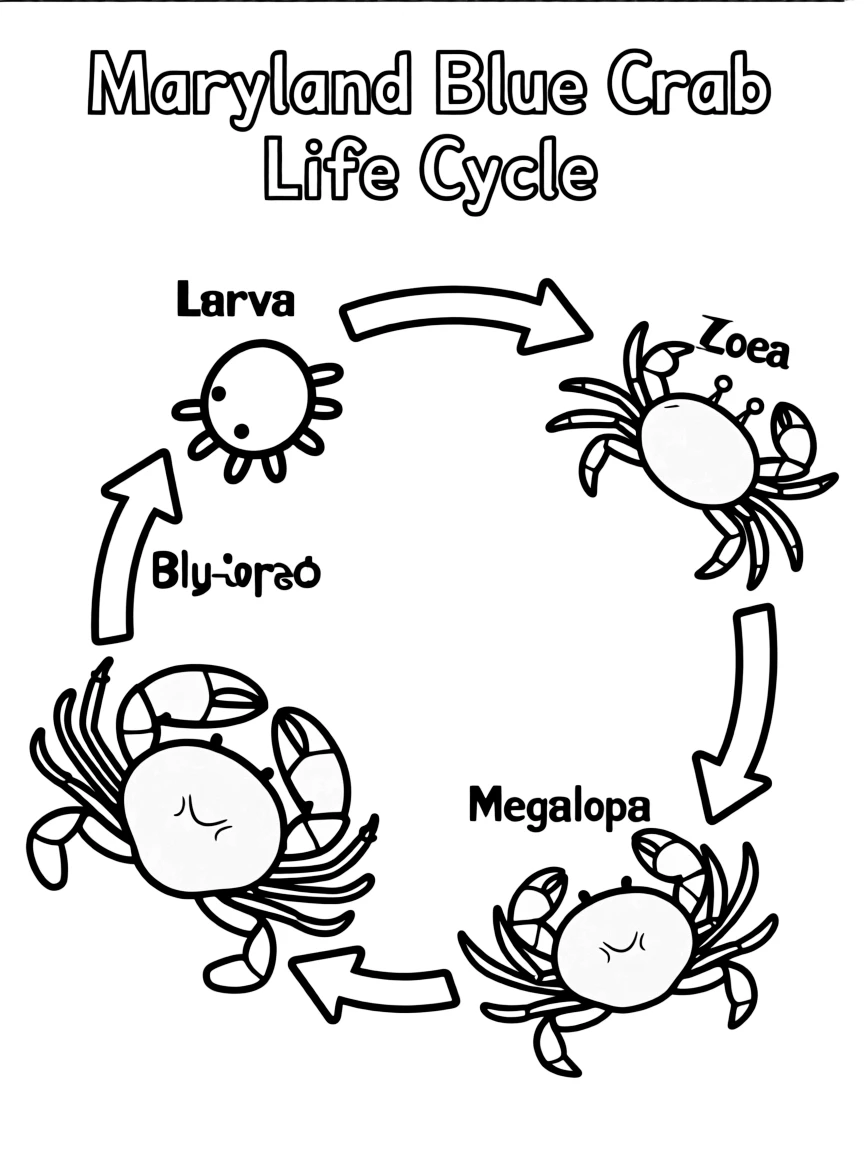 (Maryland) Maryland blue crab life cycle diagram for coloring