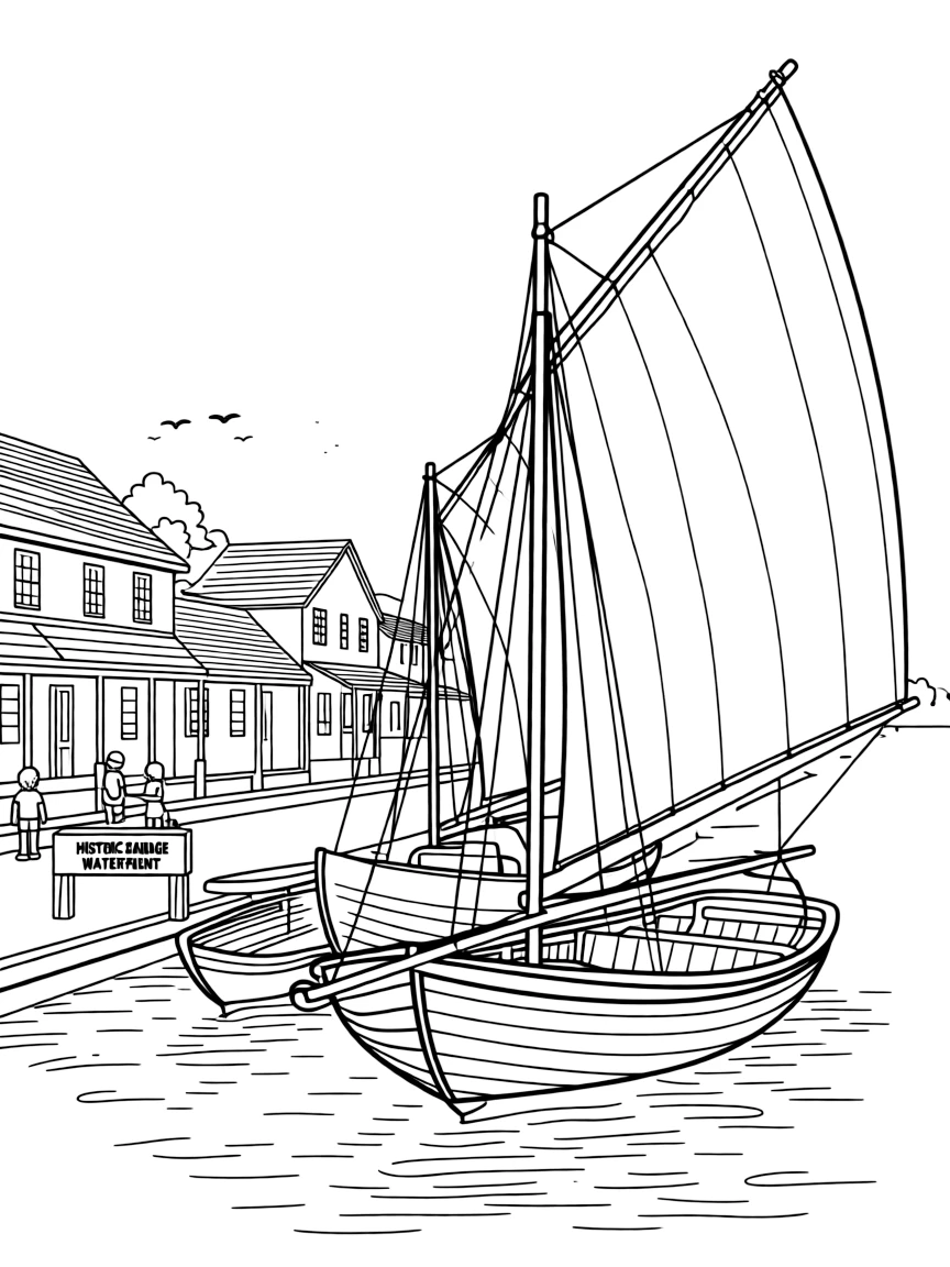 (Maryland) Historic Cambridge waterfront with skipjacks
