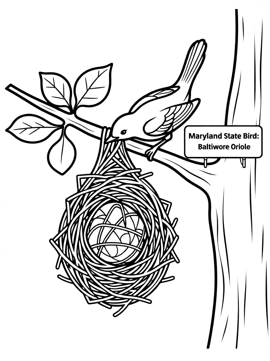 (Maryland) Maryland state bird Baltimore oriole building a nest