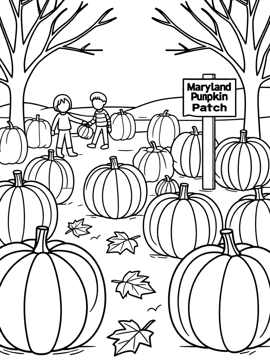 (Maryland) Maryland pumpkin patch in autumn with children