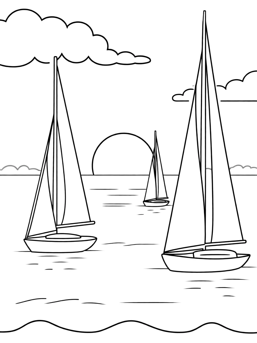 (Maryland) Chesapeake Bay sunset with sailboats silhouetted