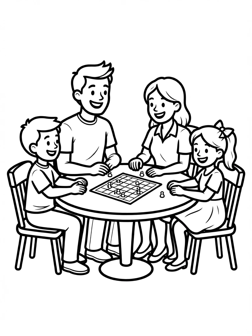 (family) Family playing board games around a table